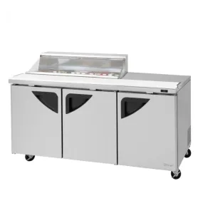 Turbo Air - TST-72SD-12S-N-CL, Commercial Super Deluxe Series, Sandwich/Salad Prep Table   Work Station – (1) Clear Lid, 73″ length, (3) doors, (12) pans