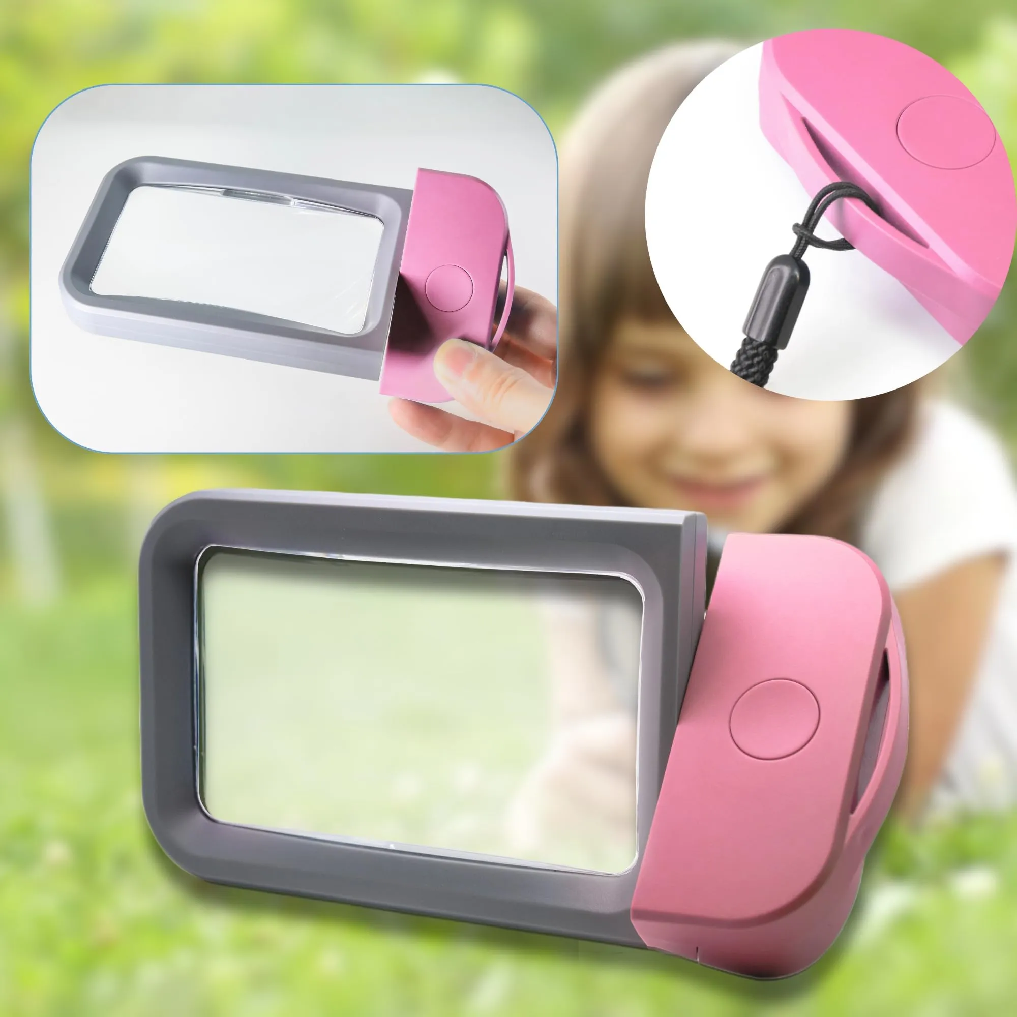 VOCA Magnifying Glass with Light, 3X Large Rectangle Reading Magnifier with 10 LEDs for Seniors with Macular Degeneration, Newspaper, Books, Small Print, for Low Visions (Pink)