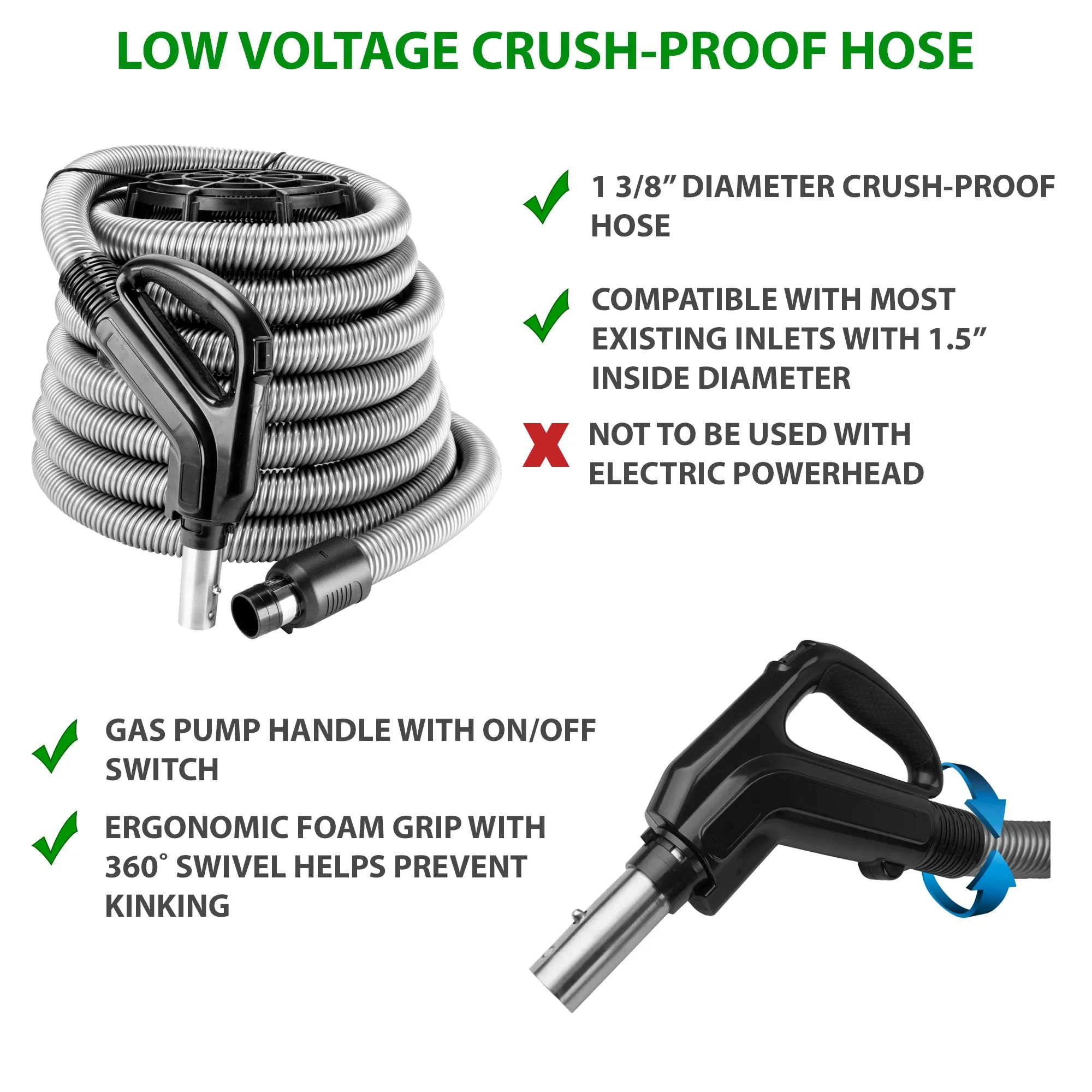 VPC Central Vacuum Accessory Kit - Silver Hose - Telescopic Wand with Deluxe Tool Set