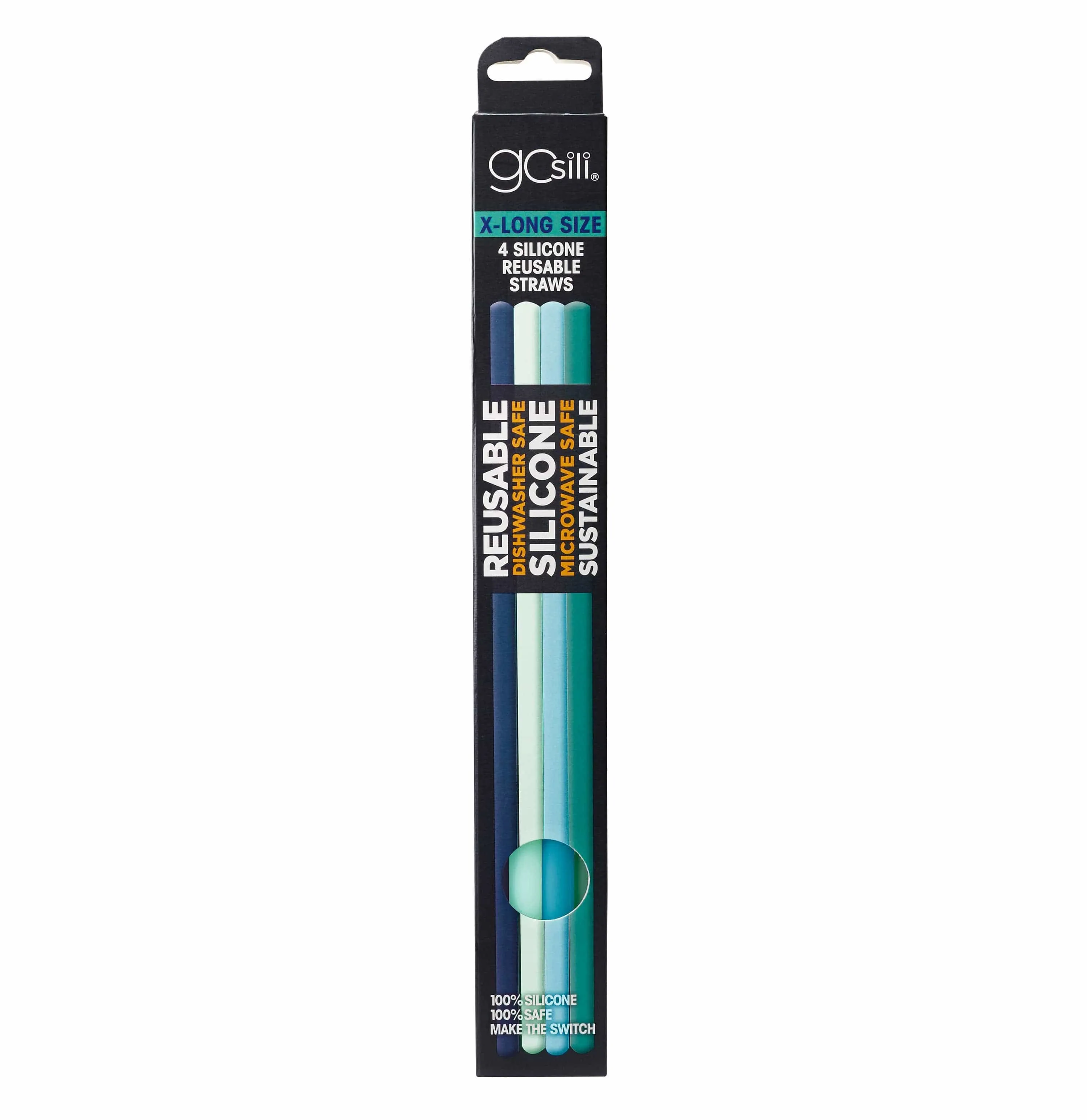 X-Long Reusable Silicone Straws - Fog/Teal/Sky/Mint (4pk)